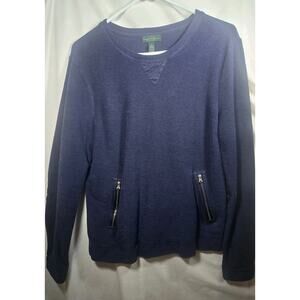 Lauren Ralph Lauren Womens Adult Large Sweatshirt Blue Elbow Patch Zip Pocket